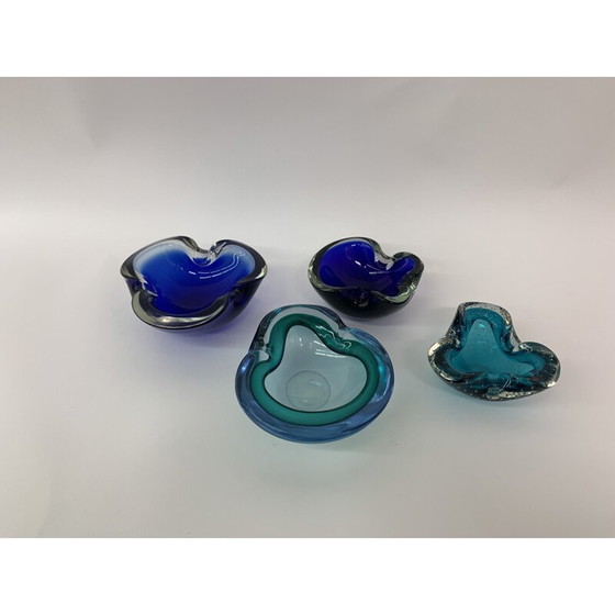 Image 1 of Set of 4 mid century blue Murano glass bowls, 1970s