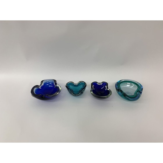 Image 1 of Set of 4 mid century blue Murano glass bowls, 1970s