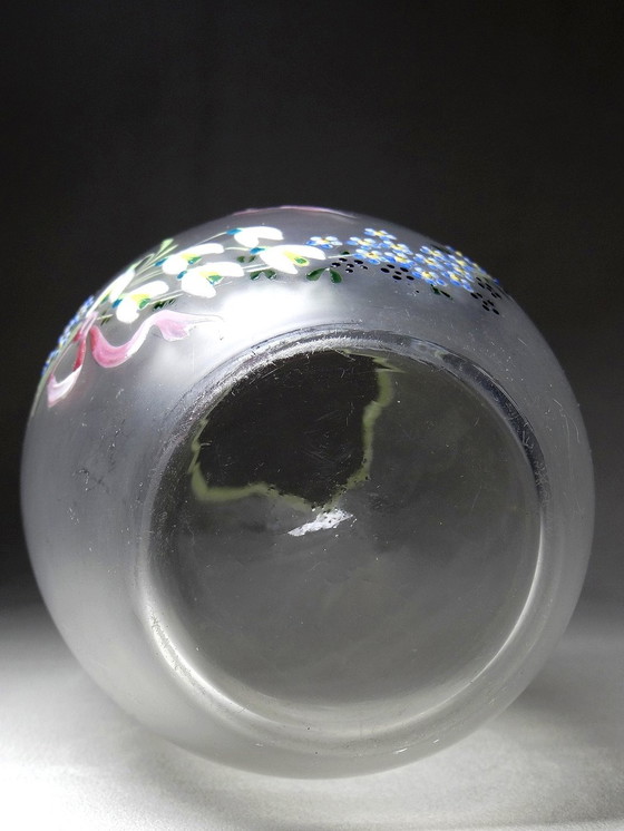 Image 1 of Small Antique Egg Vase Late 19th Century Hand-Enamelled Frosted Glass Legras Shape