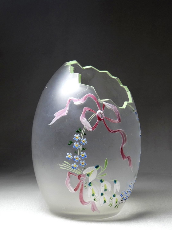 Image 1 of Small Antique Egg Vase Late 19th Century Hand-Enamelled Frosted Glass Legras Shape