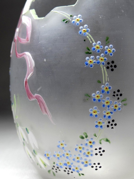 Image 1 of Small Antique Egg Vase Late 19th Century Hand-Enamelled Frosted Glass Legras Shape