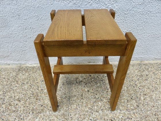 Image 1 of Pair Of Solid Pine Stools, France, 1960