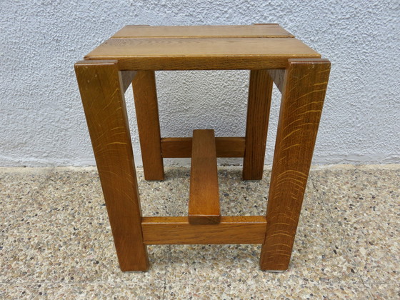 Image 1 of Pair Of Solid Pine Stools, France, 1960