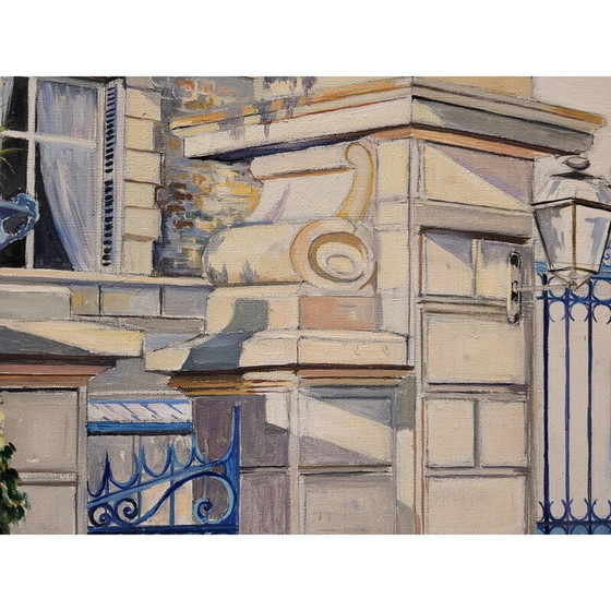 Image 1 of Pair of vintage oil paintings representing 2 views of elegant houses in broad daylight