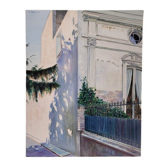 Image 1 of Pair of vintage oil paintings representing 2 views of elegant houses in broad daylight