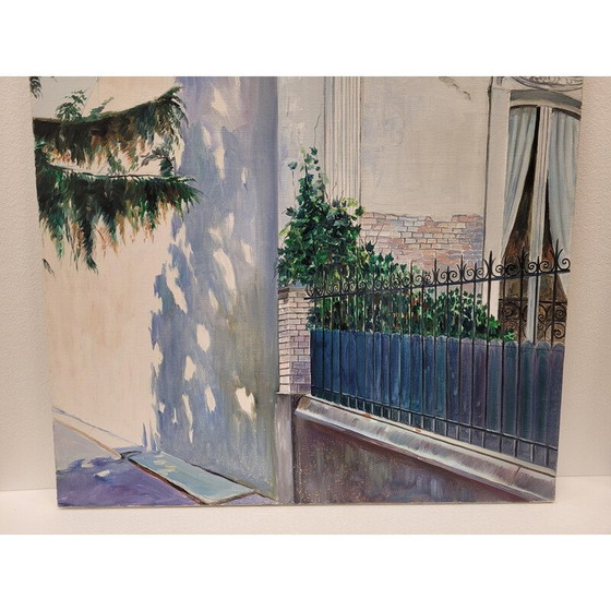 Image 1 of Pair of vintage oil paintings representing 2 views of elegant houses in broad daylight