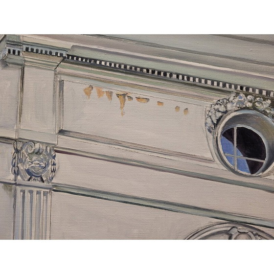 Image 1 of Pair of vintage oil paintings representing 2 views of elegant houses in broad daylight