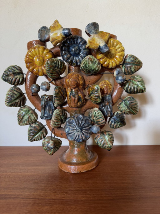 Antique Terracotta Tree of Life Candlestick