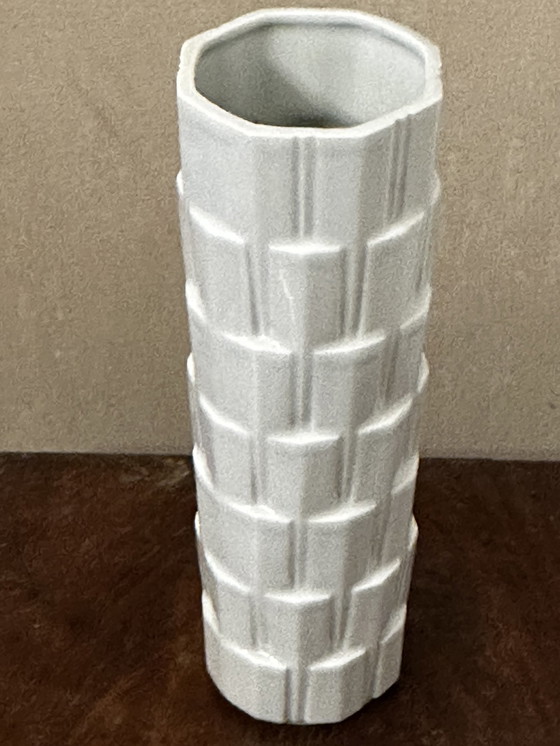 Image 1 of White Vase Cubic Tower Shape Style Heinrich Fuchs - Limoges France H 28,5 Cm