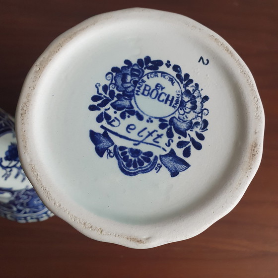 Image 1 of Jarrones trompeta azul de Delft de Royal Sphinx de Boch de 1940