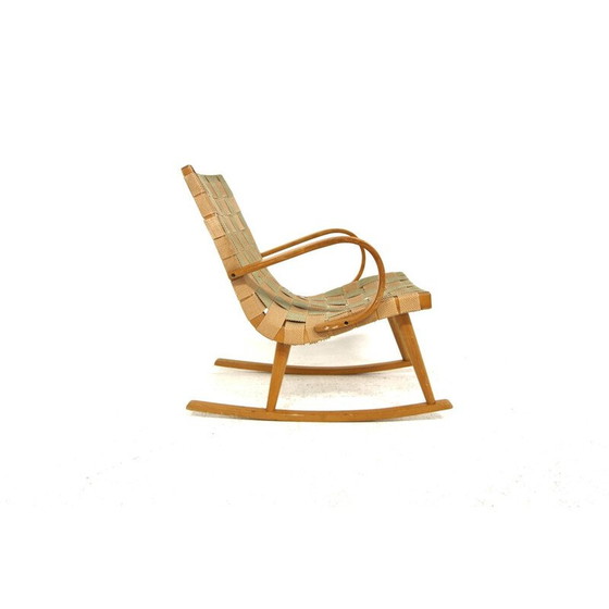 Image 1 of Scandinavian vintage rocking chair in burlap, Sweden 1970