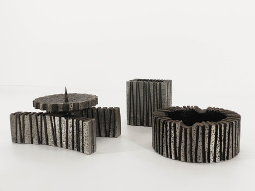 Willy Ceysens 1960 Brutalist Smoking Set And Candle Holder