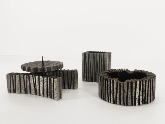 Image 1 of Willy Ceysens 1960 Brutalist Smoking Set And Candle Holder