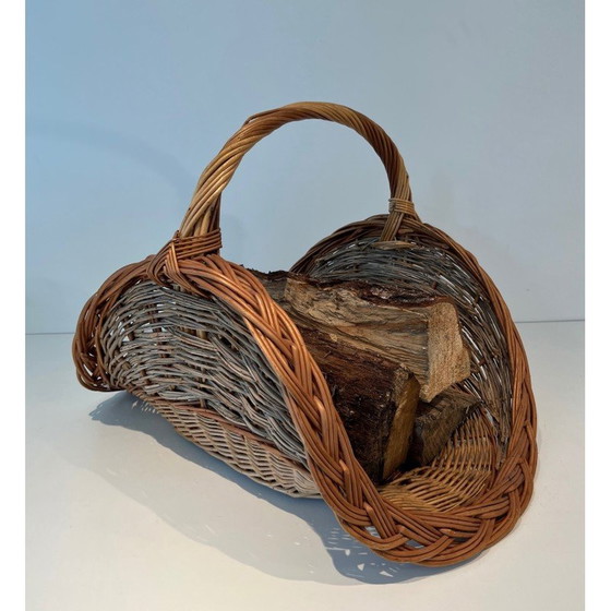 Image 1 of Vintage rattan firewood holder, 1970