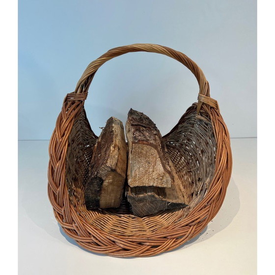 Image 1 of Vintage rattan firewood holder, 1970