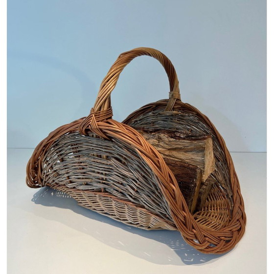 Image 1 of Vintage rattan firewood holder, 1970