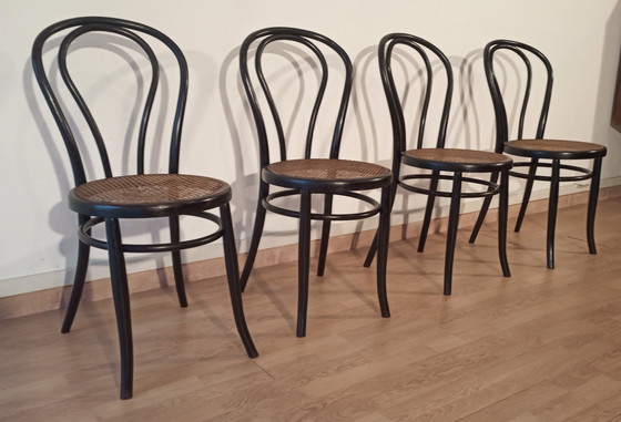 Image 1 of Dining Chairs In Curved Beech In The Style Of Thonet, Italy, Set Of 4