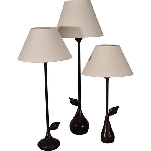 Set of 3 vintage bronze lamps by Augustin Granet for Objet Insolite, 1990