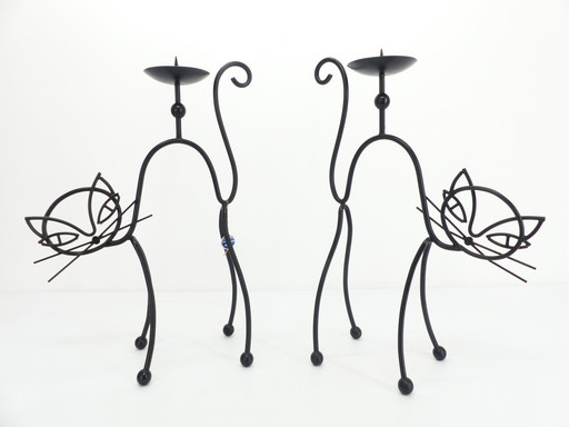 Candelabra Cats Gunnar Ander Ystad Metall 1950 Sweden