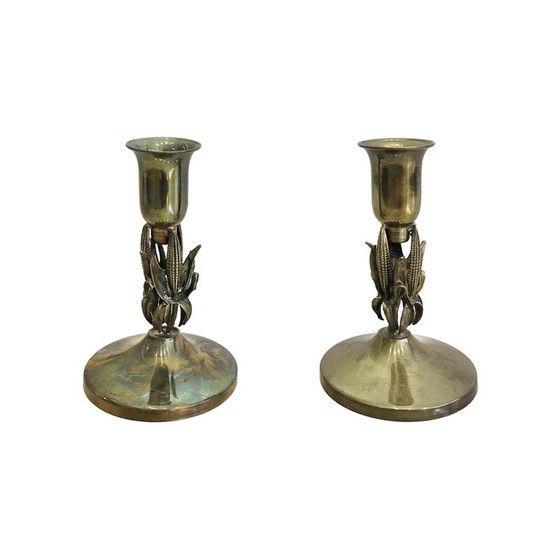 Image 1 of Pair of vintage brass candlesticks, France 1970