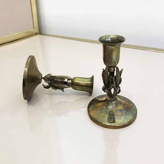 Image 1 of Pair of vintage brass candlesticks, France 1970