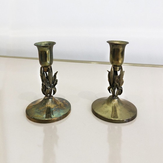 Image 1 of Pair of vintage brass candlesticks, France 1970