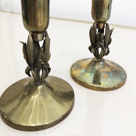 Image 1 of Pair of vintage brass candlesticks, France 1970