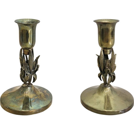 Image 1 of Pair of vintage brass candlesticks, France 1970