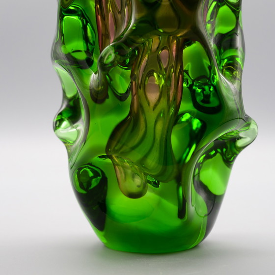 Image 1 of Sommerso Vase en verre à hélice Design Jan Kotik 20cm Retro 50s Uranium Amber