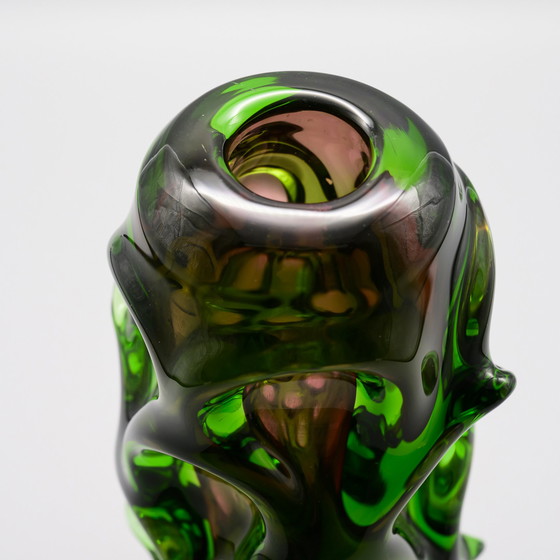 Image 1 of Sommerso Vase en verre à hélice Design Jan Kotik 20cm Retro 50s Uranium Amber