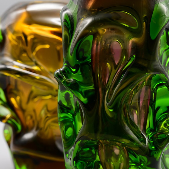 Image 1 of Sommerso Vase en verre à hélice Design Jan Kotik 20cm Retro 50s Uranium Amber