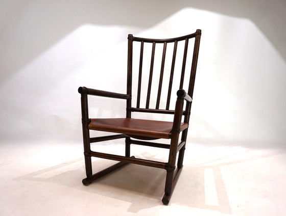 Image 1 of Fauteuil en rotin Manou avec assise en cuir, 1960