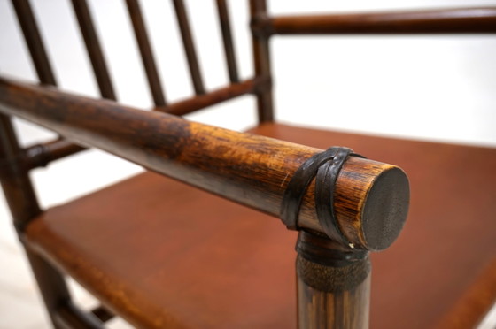 Image 1 of Manou rattan armchair with leather seat, 1960