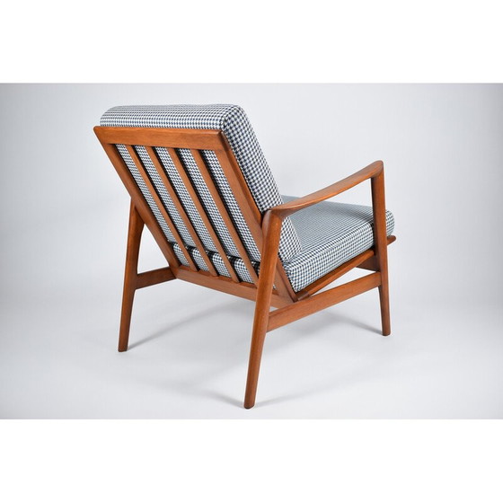 Image 1 of Vintage houndstooth armchair in teak stain and fabric for Swarzędz, 1960