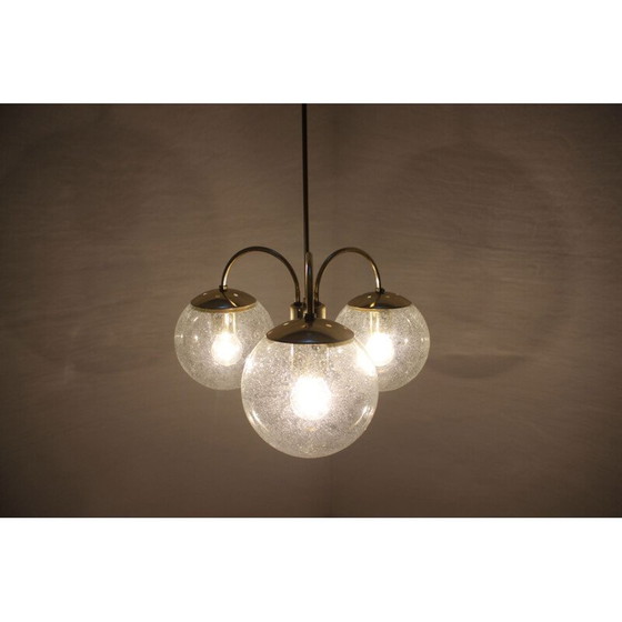 Image 1 of Vintage brass and glass chandelier by Kamenický Šenov, Czechoslovakia 1980