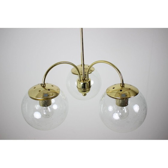 Image 1 of Vintage brass and glass chandelier by Kamenický Šenov, Czechoslovakia 1980