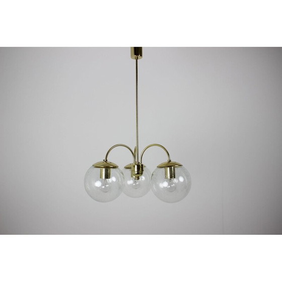Image 1 of Vintage brass and glass chandelier by Kamenický Šenov, Czechoslovakia 1980