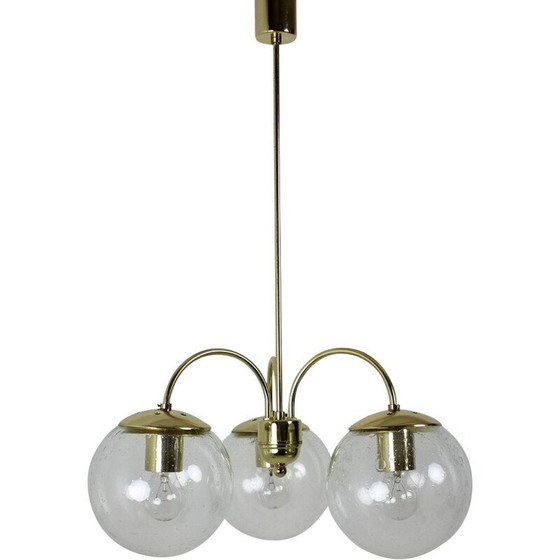 Image 1 of Vintage brass and glass chandelier by Kamenický Šenov, Czechoslovakia 1980