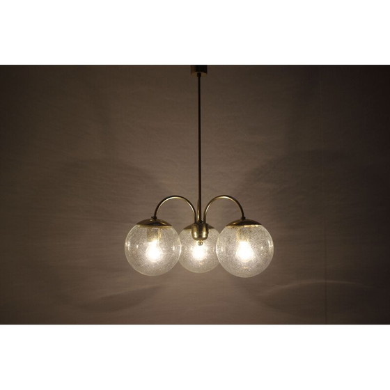 Image 1 of Vintage brass and glass chandelier by Kamenický Šenov, Czechoslovakia 1980