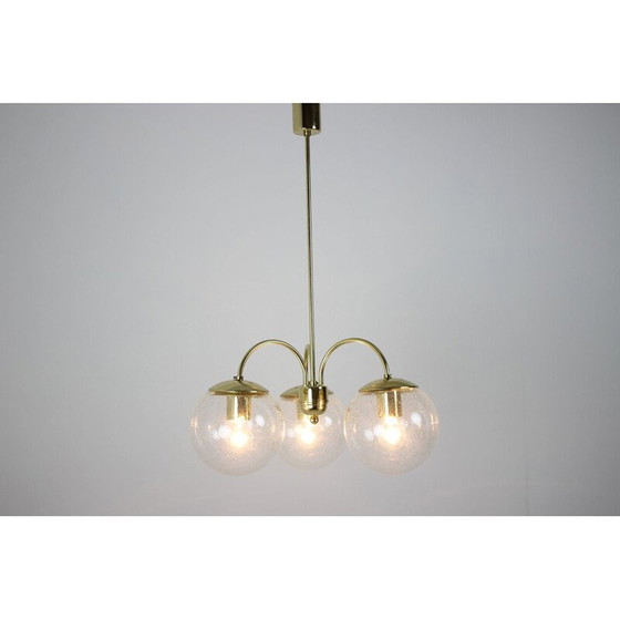 Image 1 of Vintage brass and glass chandelier by Kamenický Šenov, Czechoslovakia 1980