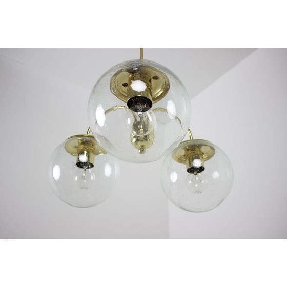 Image 1 of Vintage brass and glass chandelier by Kamenický Šenov, Czechoslovakia 1980