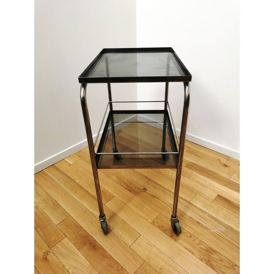 Image 1 of Vintage chrome steel and glass serving table, 1950-1960s