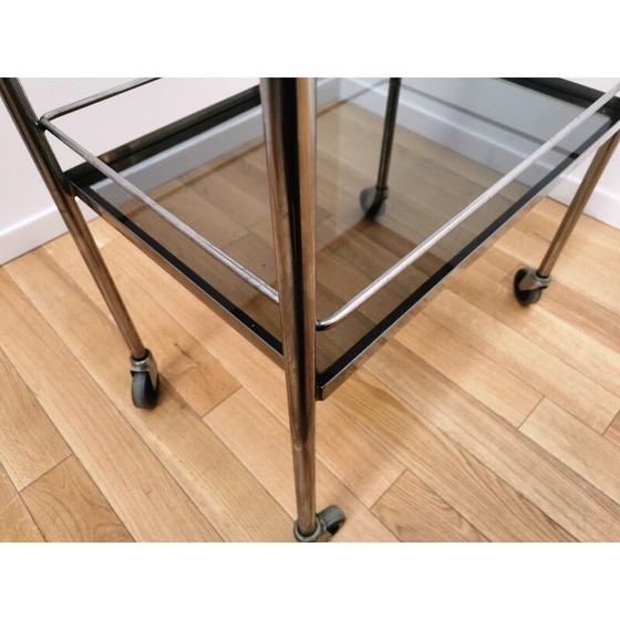 Image 1 of Vintage chrome steel and glass serving table, 1950-1960s