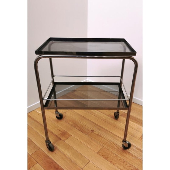 Image 1 of Vintage chrome steel and glass serving table, 1950-1960s