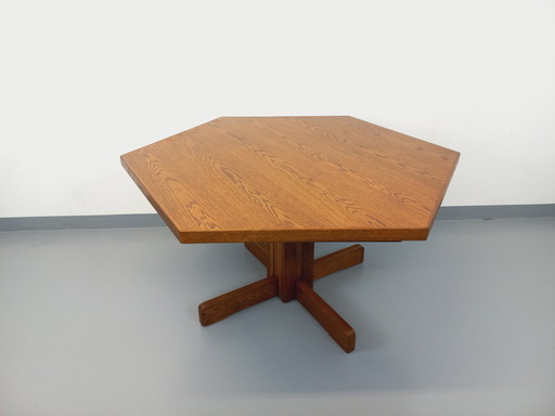 Vintage 80's Hexagonal Oak Dining Table
