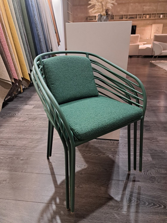 Image 1 of Cancún Dining Chair With Armrest Matt Green Textured Lacquered