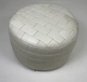 Vintage beige cream patchwork genuine leather pouf