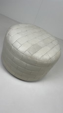 Vintage beige cream patchwork genuine leather pouf