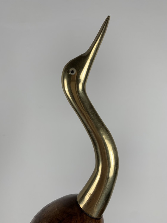 Image 1 of Heron Statue In Wood And Brass, 1960