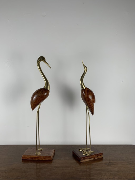 Heron Statue In Wood And Brass, 1960